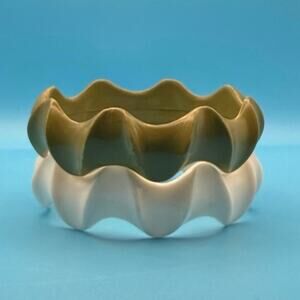 Vintage Stacking Bangle Bracelet Set • Mod Plastic/Resin • Green & White • 3”D